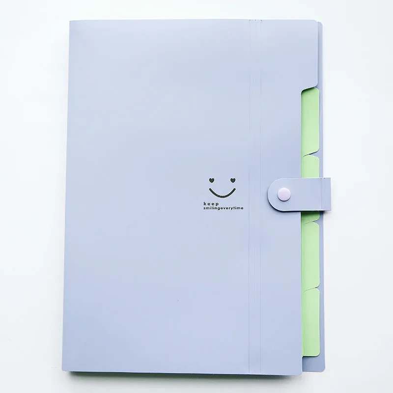Transparent A4 plastic document file bag with coloured binding edge holding papers