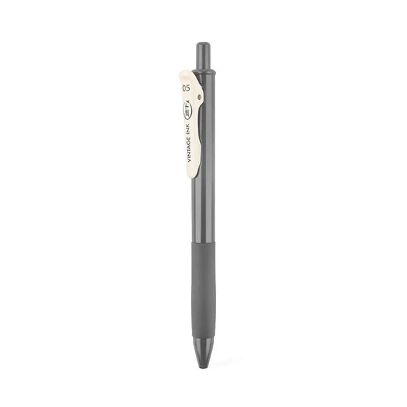 Set of 60 retro colour gel pens with 0.5mm tips displayed in assorted colours including bamboo charcoal grey and burgundy red.
