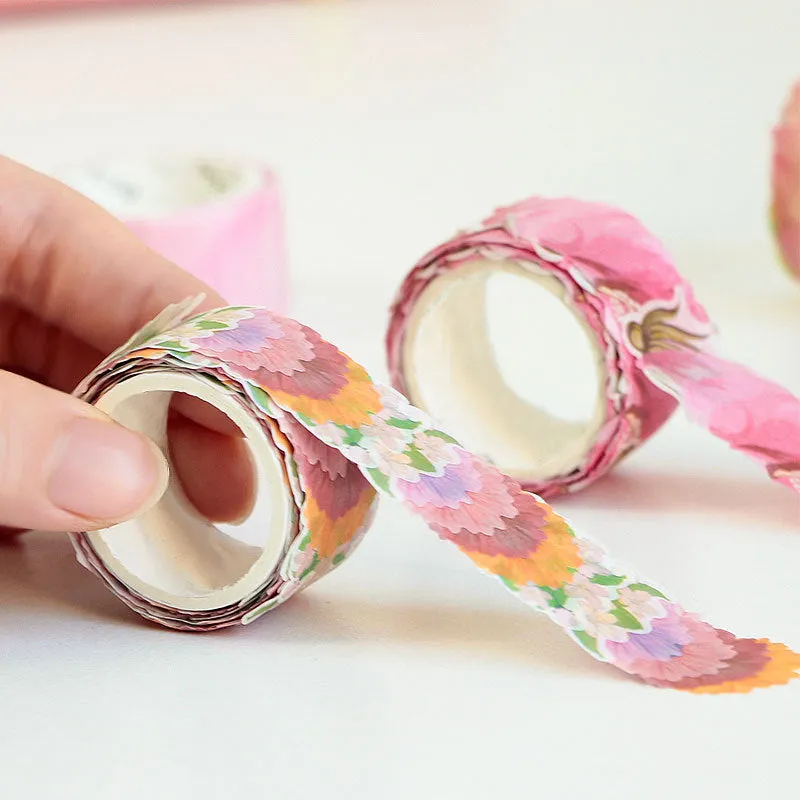 Clover pattern paper tape roll showing 2cm width with blue, cherry blossom, mixed colour, and violet options