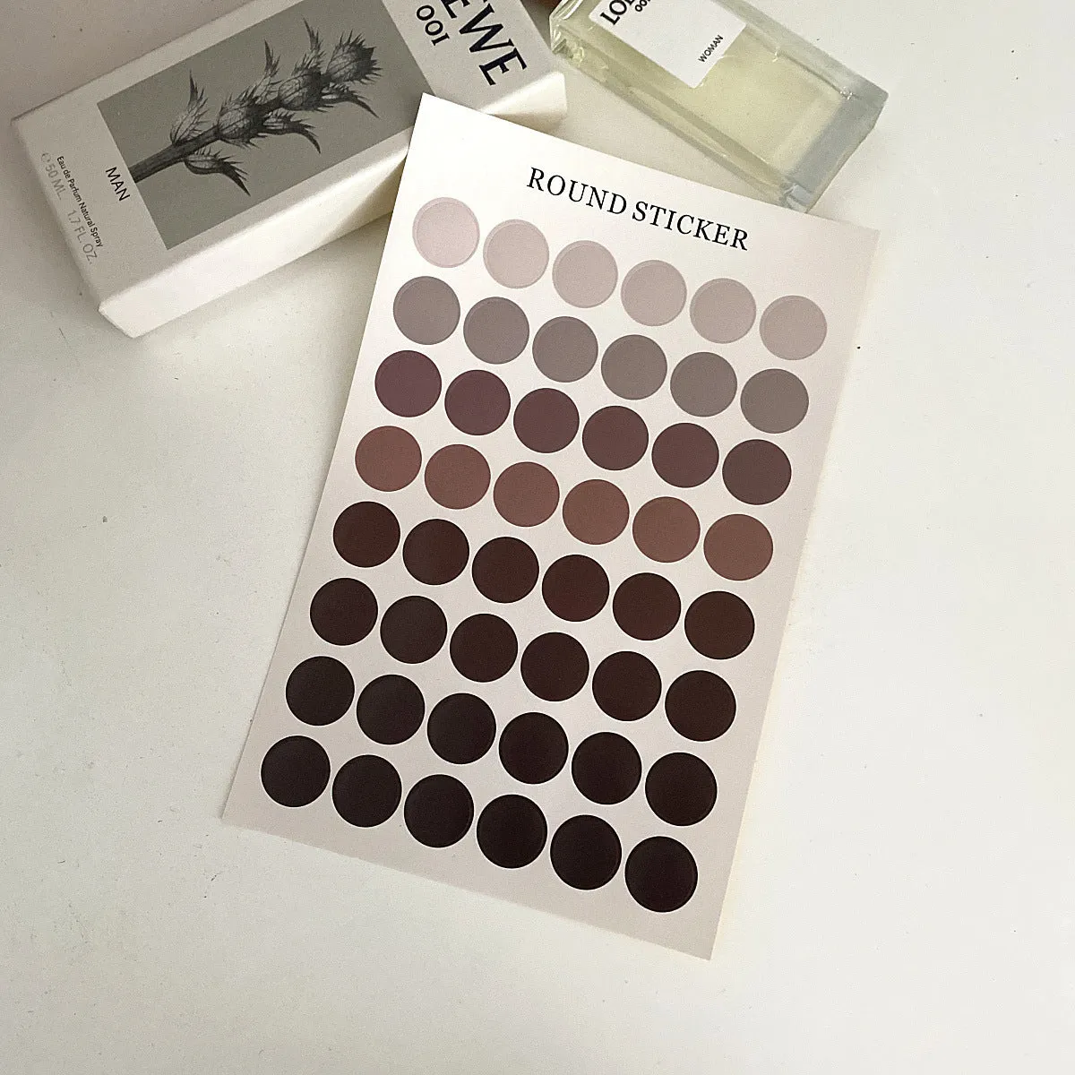 Morandi earth colour polka dot hand account seal stickers, 48 circular 2cm decorations on 16x24.5cm sheet