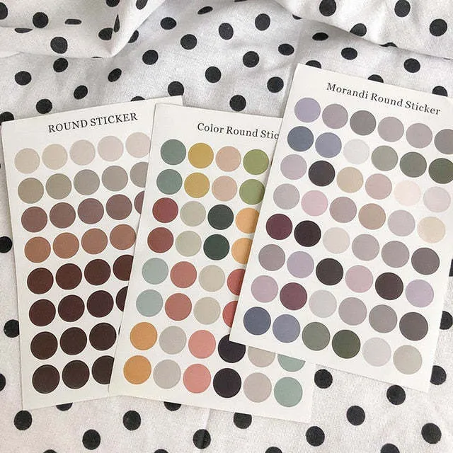 Morandi earth colour polka dot hand account seal stickers, 48 circular 2cm decorations on 16x24.5cm sheet