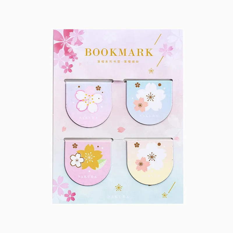 Set of four Yanji cherry blossom magnetic bookmarks showing different sakura designs.