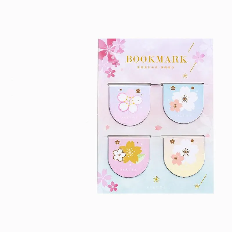 Set of four Yanji cherry blossom magnetic bookmarks showing different sakura designs.