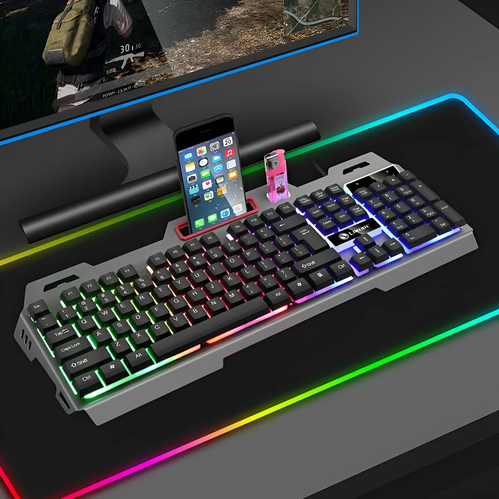 Limei gaming keyboard and mouse set with luminous keys in black or white options