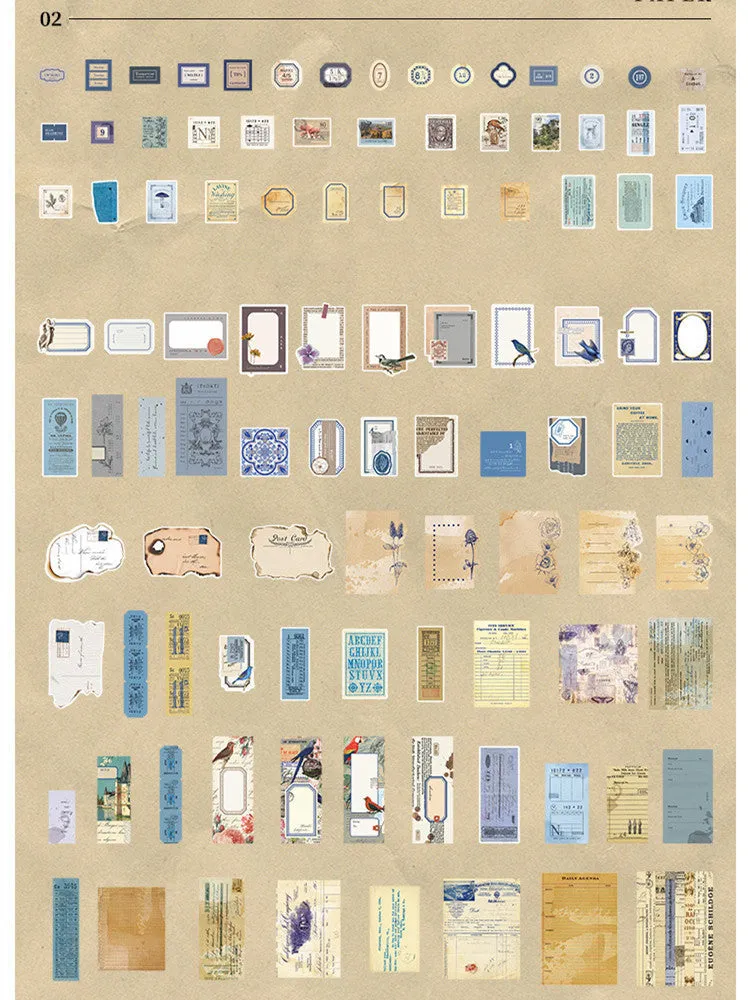 Retro literary hand account DIY material stickers, 200 sheets in four styles, Japanese paper, 120x157mm, in OPP bag