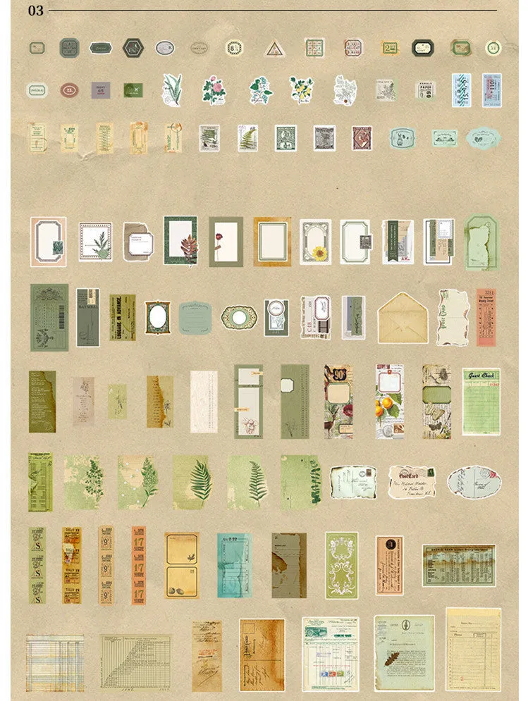 Retro literary hand account DIY material stickers, 200 sheets in four styles, Japanese paper, 120x157mm, in OPP bag