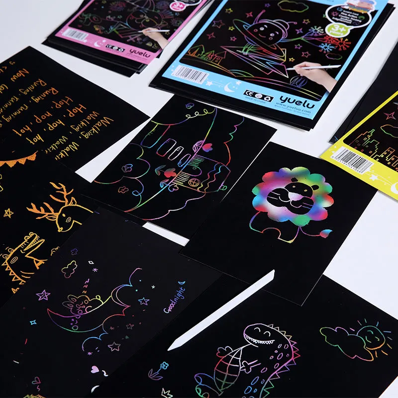 Children's handmade solid colour scraping drawing paper in A4 and 16K colourful and gold models.