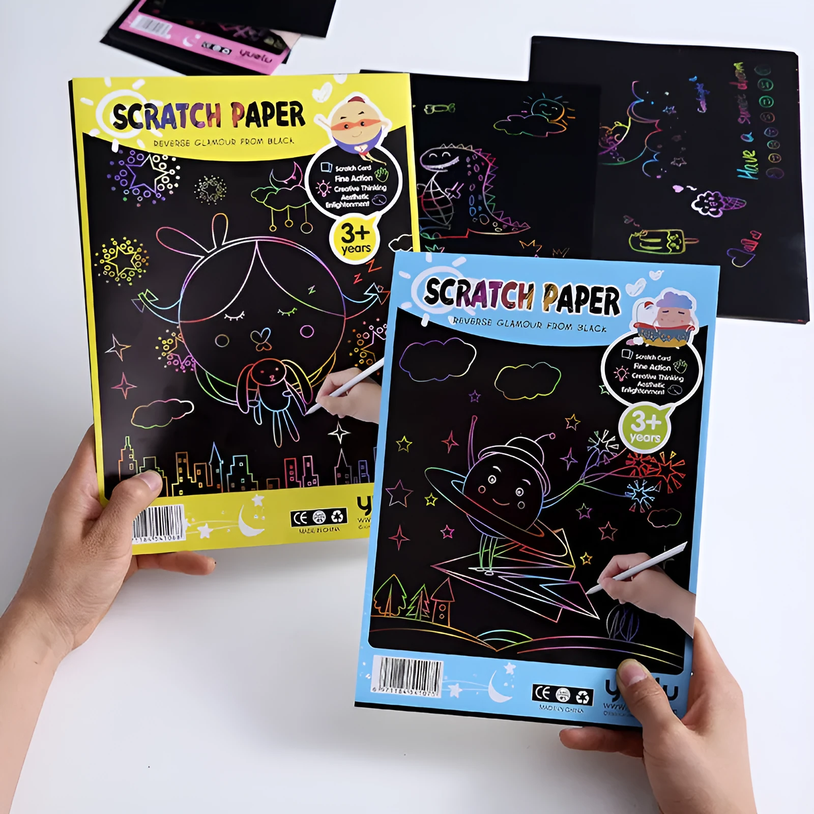 Children's handmade solid colour scraping drawing paper in A4 and 16K colourful and gold models.