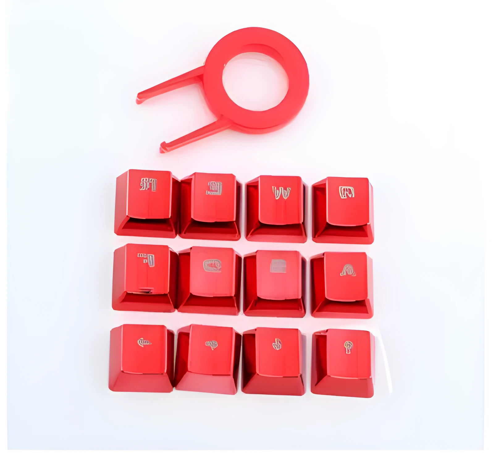12 metallic red PBT double-shot injection moulded keycaps with translucent legends for backlit mechanical keyboards