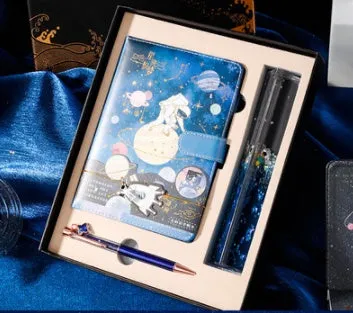 Galaxy dream notebook with cute cartoon astronaut cover, wireless binding, 80gsm paper, and gift box