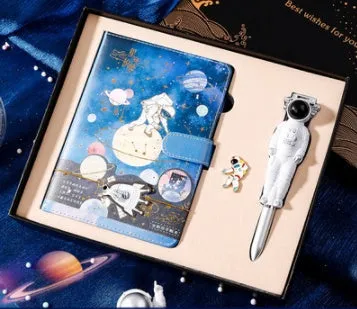 Galaxy dream notebook with cute cartoon astronaut cover, wireless binding, 80gsm paper, and gift box