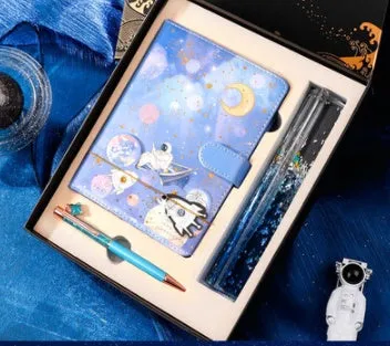Galaxy dream notebook with cute cartoon astronaut cover, wireless binding, 80gsm paper, and gift box
