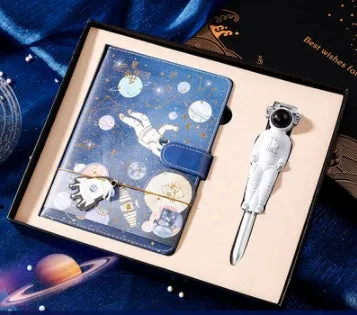 Galaxy dream notebook with cute cartoon astronaut cover, wireless binding, 80gsm paper, and gift box