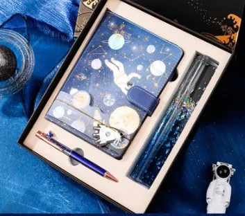 Galaxy dream notebook with cute cartoon astronaut cover, wireless binding, 80gsm paper, and gift box