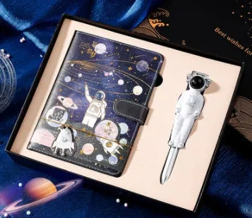 Galaxy dream notebook with cute cartoon astronaut cover, wireless binding, 80gsm paper, and gift box