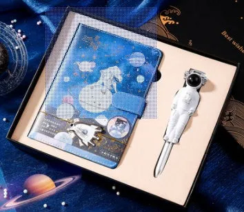 Galaxy dream notebook with cute cartoon astronaut cover, wireless binding, 80gsm paper, and gift box