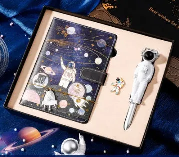 Galaxy dream notebook with cute cartoon astronaut cover, wireless binding, 80gsm paper, and gift box