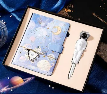 Galaxy dream notebook with cute cartoon astronaut cover, wireless binding, 80gsm paper, and gift box