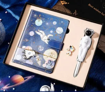 Galaxy dream notebook with cute cartoon astronaut cover, wireless binding, 80gsm paper, and gift box