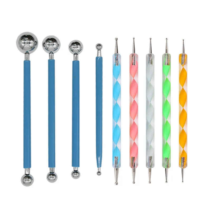 Pottery tool set with acrylic, stainless steel, and plastic tools packed in a blue pen bag.