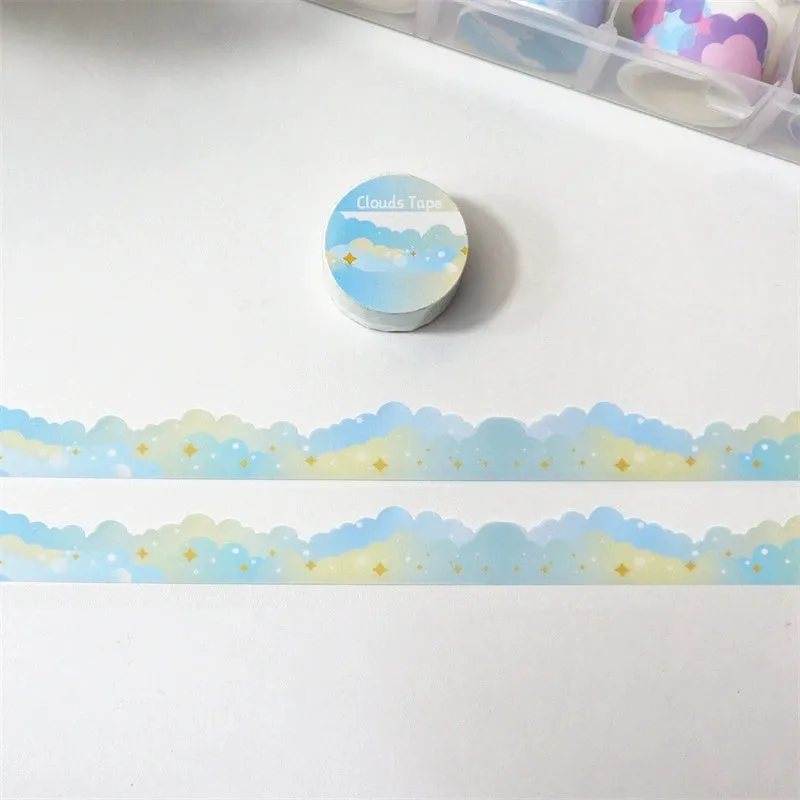 Roll of Japanese paper washi tape with stars and clouds border decoration measuring 24mm wide