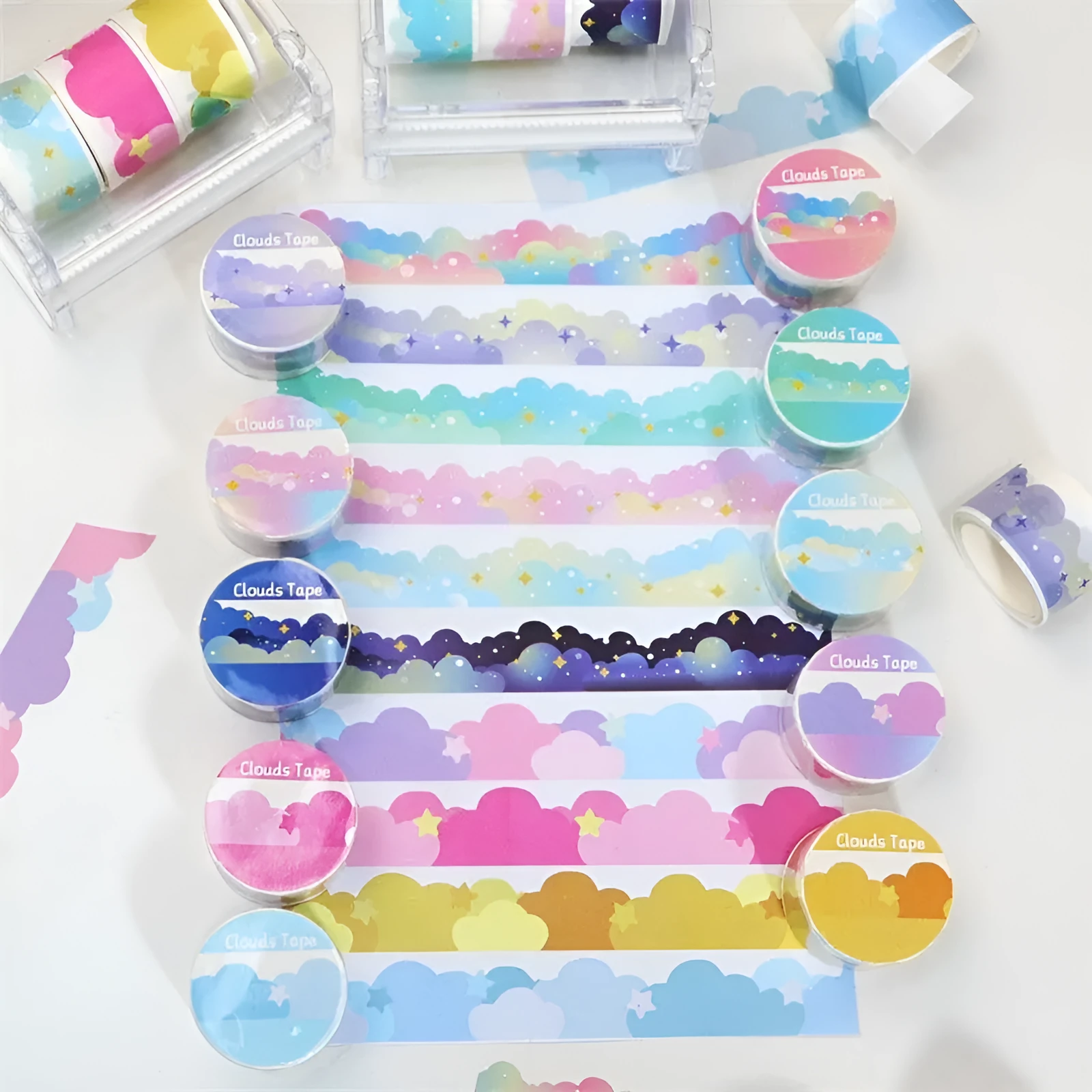 Roll of Japanese paper washi tape with stars and clouds border decoration measuring 24mm wide