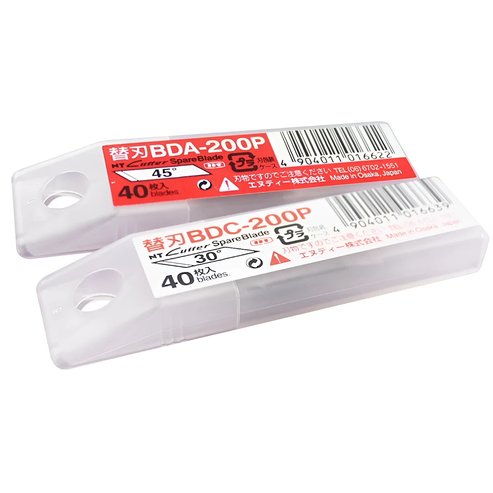 NT Cutter BDC-200P 30-degree and BDA-200P 45-degree replacement blade packs with 40 blades each