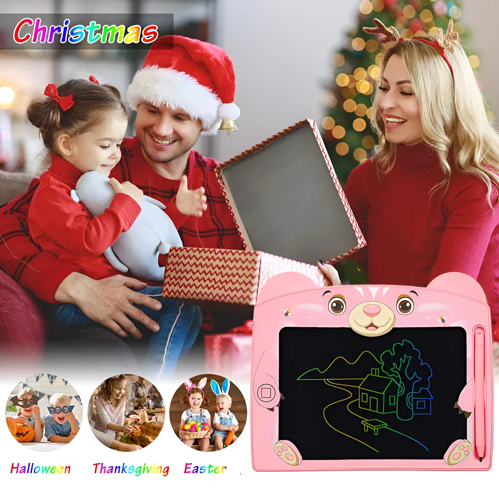 Cute bear cartoon LCD drawing tablet for children in blue or pink colour