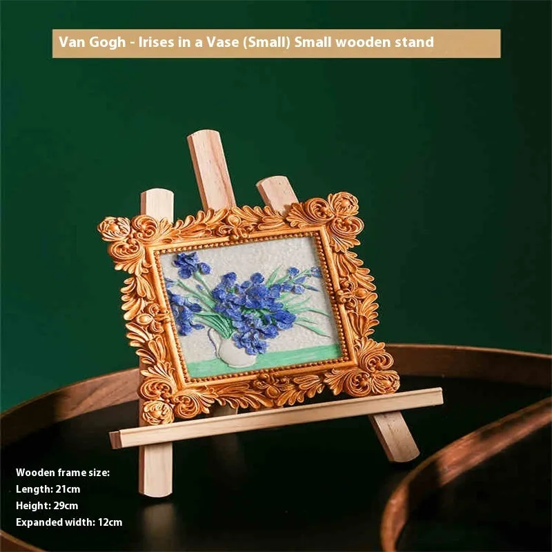 DIY oil painting kit with brushes, acrylic paints, and a pre-printed Van Gogh Starry Night canvas.