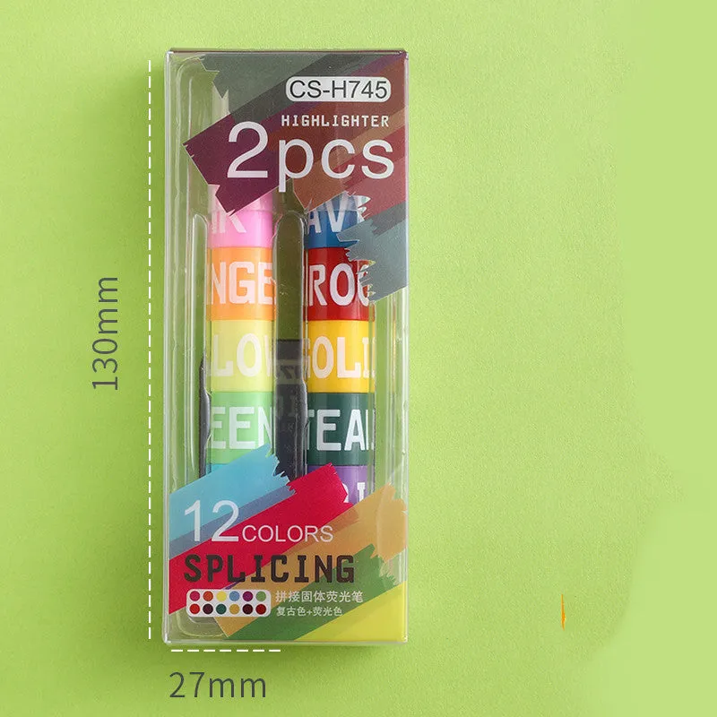Set of six solid plastic highlighter marker pens with round tips, shown in fluorescent colour pack.