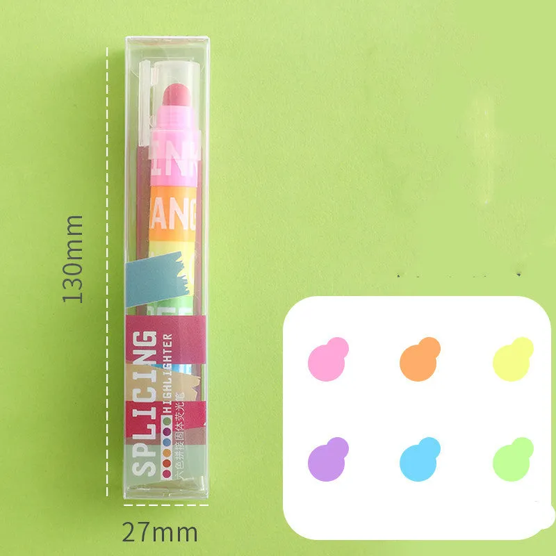 Set of six solid plastic highlighter marker pens with round tips, shown in fluorescent colour pack.