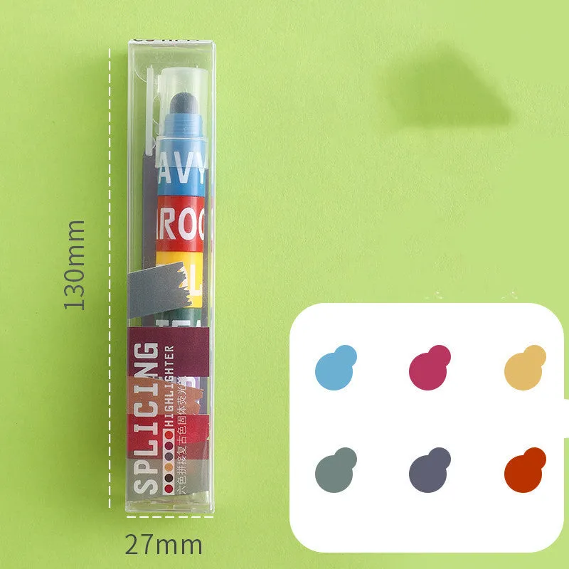 Set of six solid plastic highlighter marker pens with round tips, shown in fluorescent colour pack.