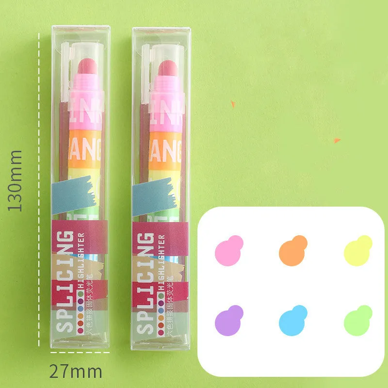 Set of six solid plastic highlighter marker pens with round tips, shown in fluorescent colour pack.