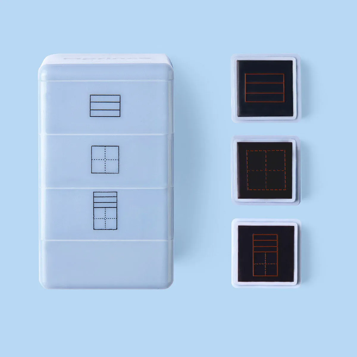 Six-sided Tianzi grid photosensitive stamp with pink body and quick-drying red ink.