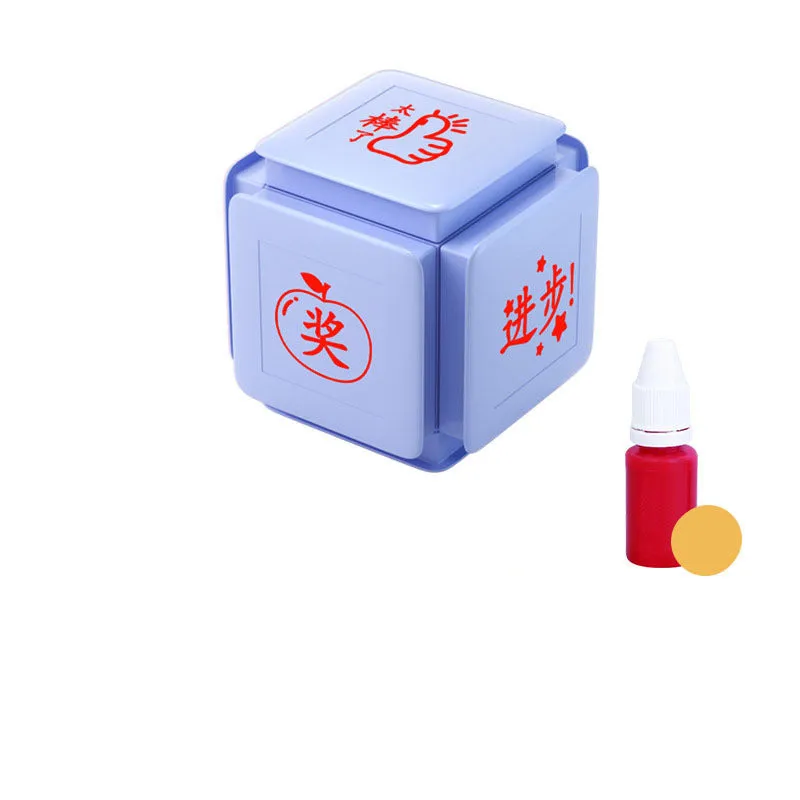 Six-sided Tianzi grid photosensitive stamp with pink body and quick-drying red ink.