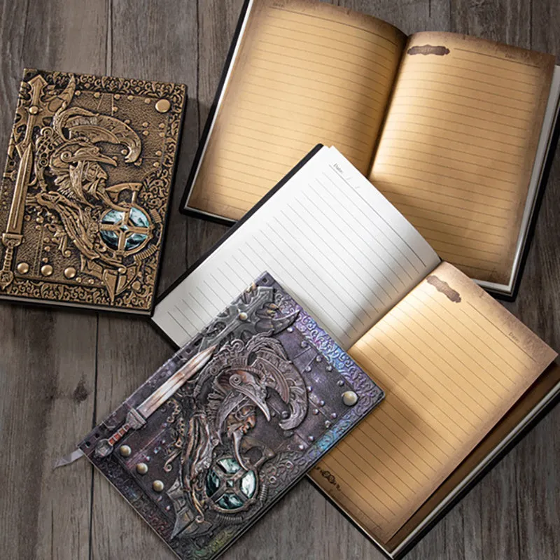 A5 leather notebook with embossed 3D Warriors design on the cover, shown in bronze colour.