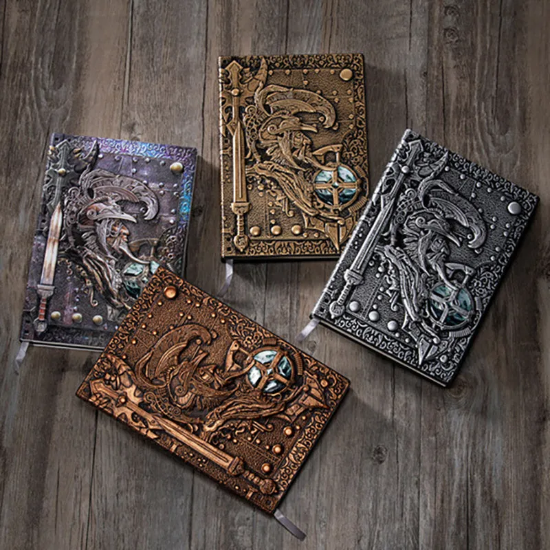A5 leather notebook with embossed 3D Warriors design on the cover, shown in bronze colour.