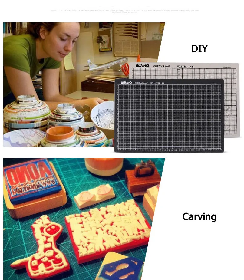 A3 self-healing cutting mat with centimetre measurement grid in green, black or grey
