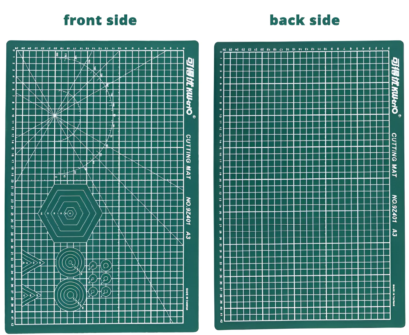 A3 self-healing cutting mat with centimetre measurement grid in green, black or grey
