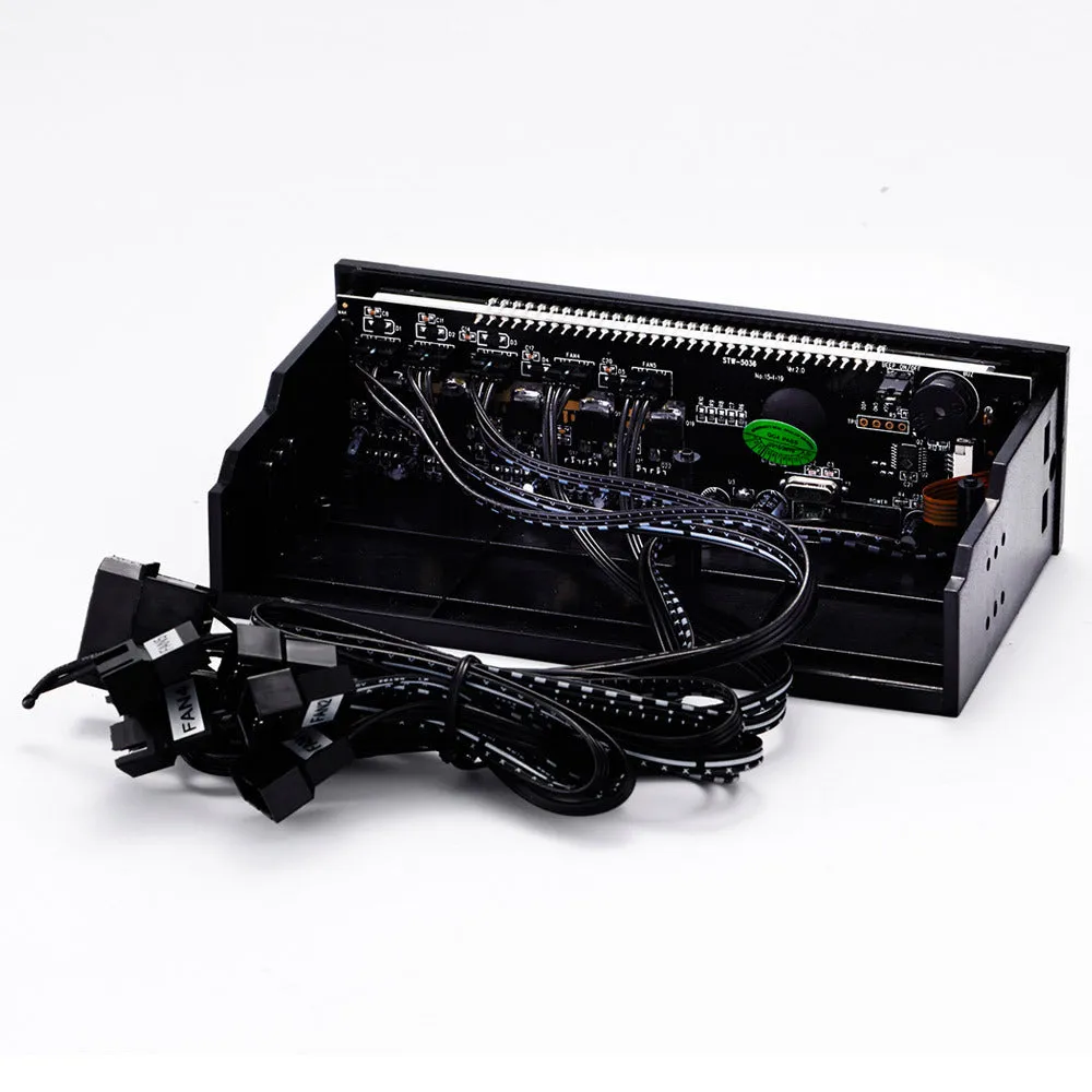 Black computer case temperature controller with 5.8-inch touch screen display for optical drive bay installation