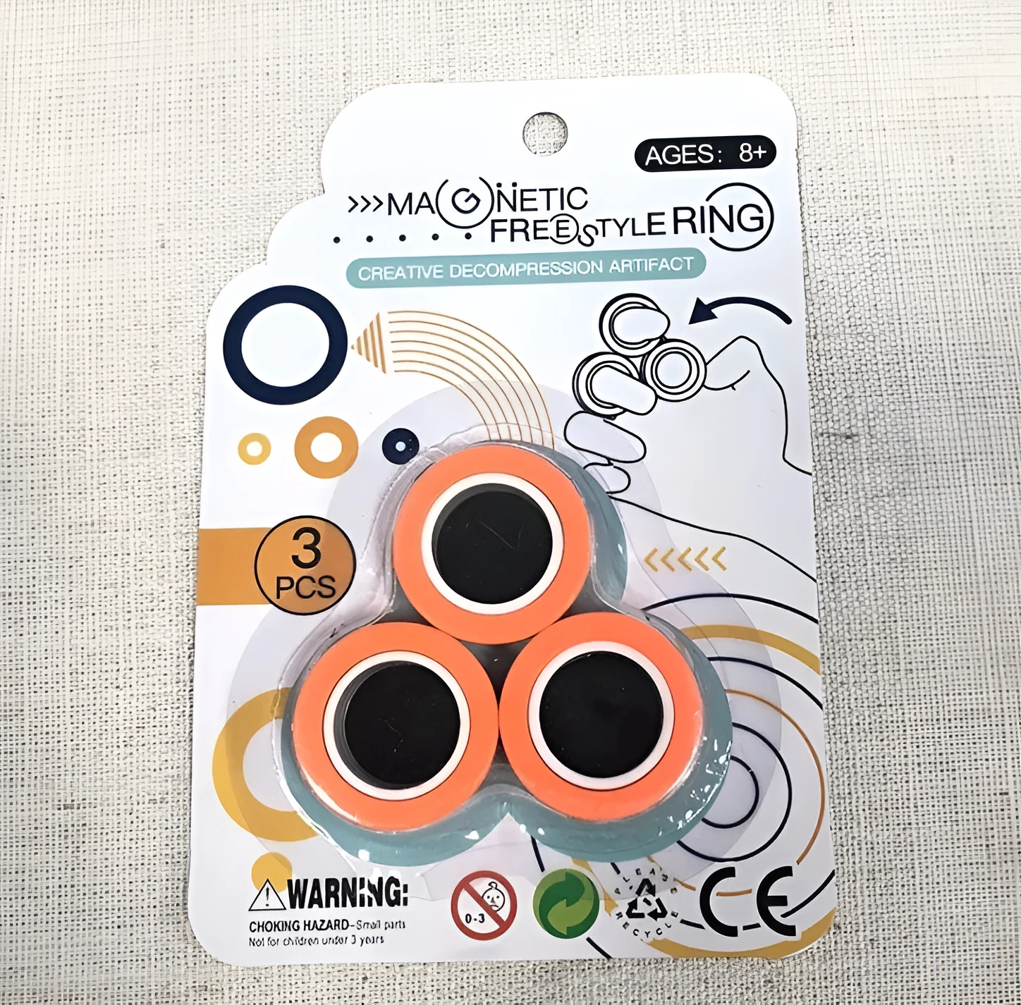 Magnetic finger rotating fidget ring in selected colour, showing external diameter of 3.2cm