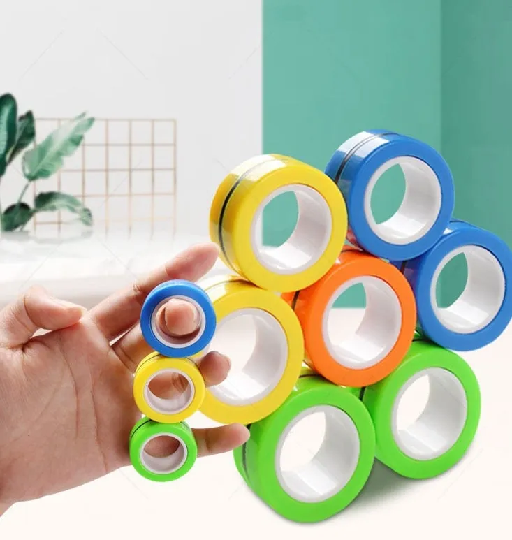 Magnetic finger rotating fidget ring in selected colour, showing external diameter of 3.2cm
