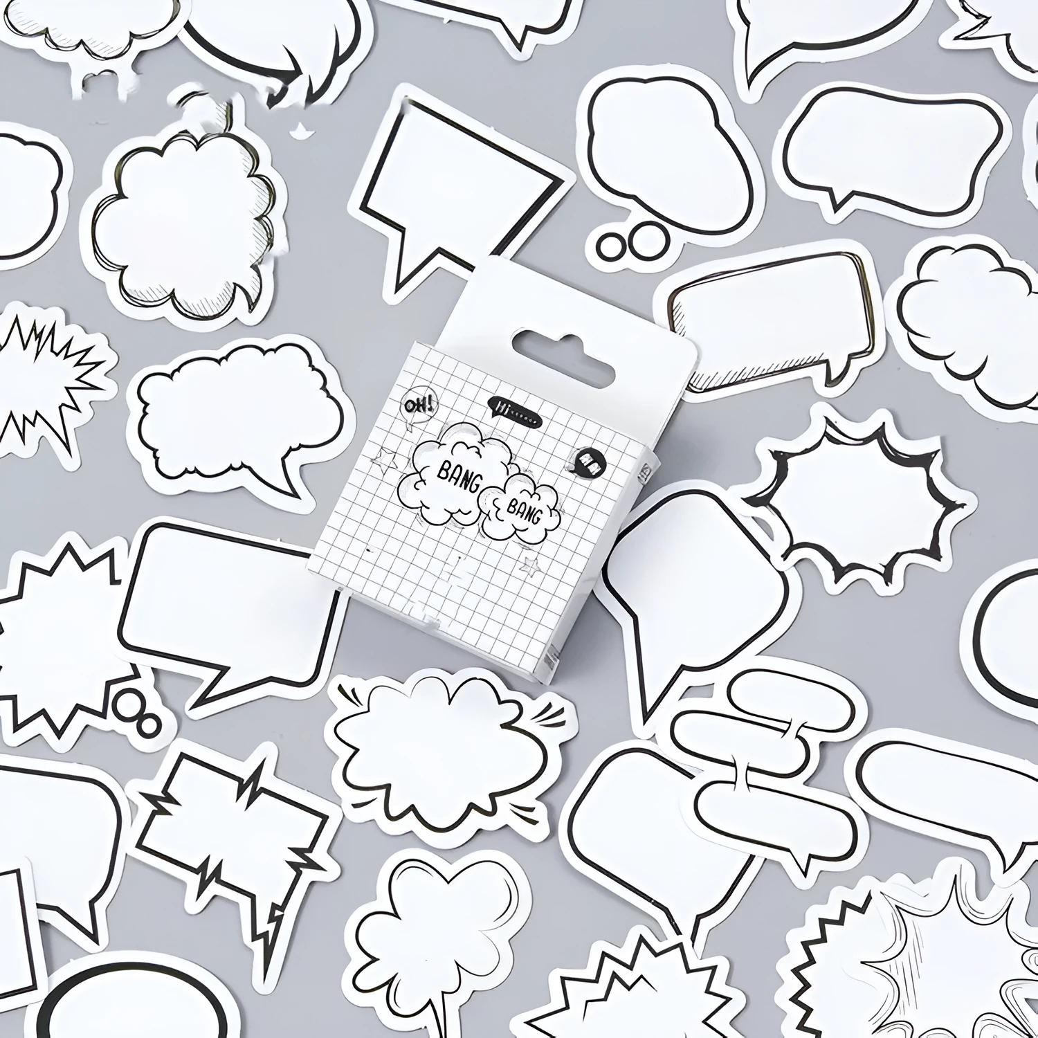 Momo original boxed stickers black and white bubbles design, 45 pieces.