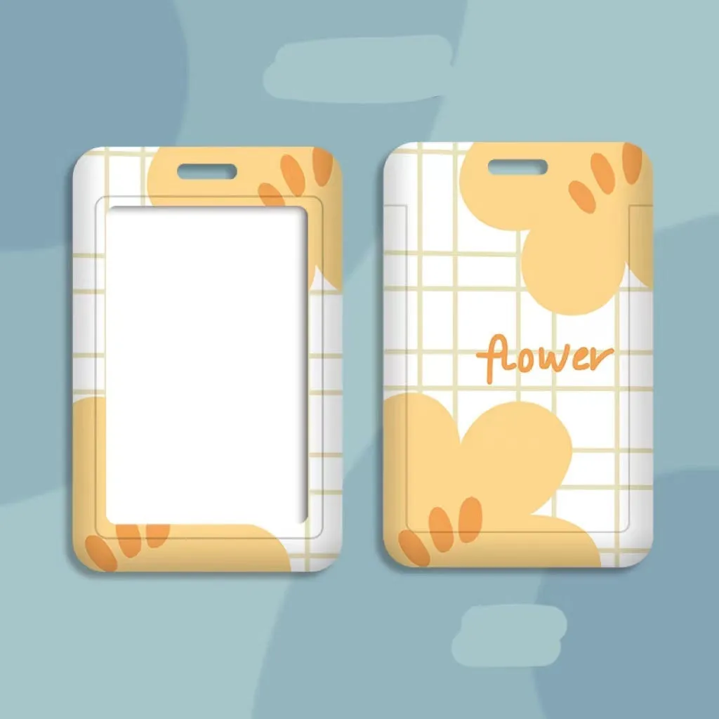 Student ID card holder set with plastic sleeve on a cartoon bear rose keychain lanyard