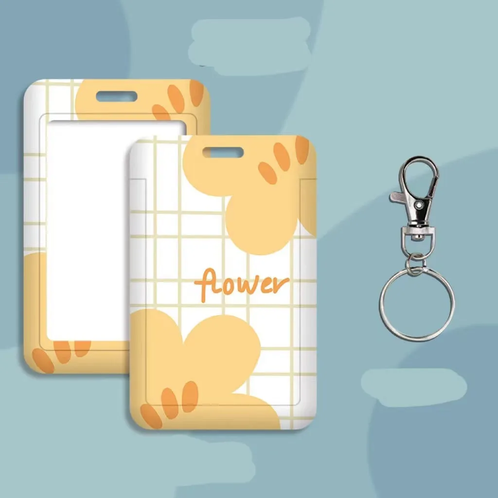 Student ID card holder set with plastic sleeve on a cartoon bear rose keychain lanyard