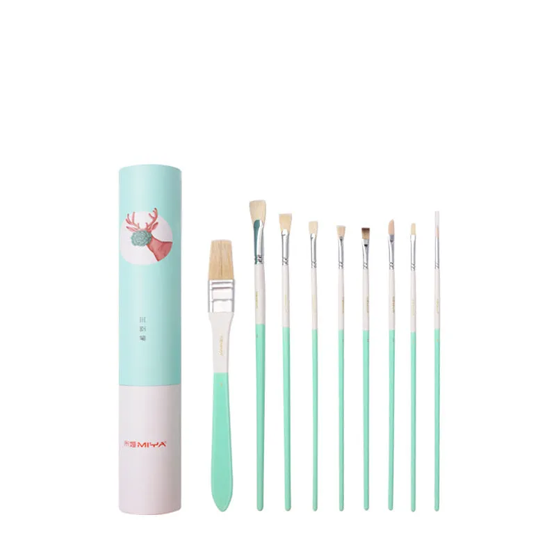 Acrylic gouache brush set with fan brushes, liner brush, corner brush, wide brush, gouache and chalk
