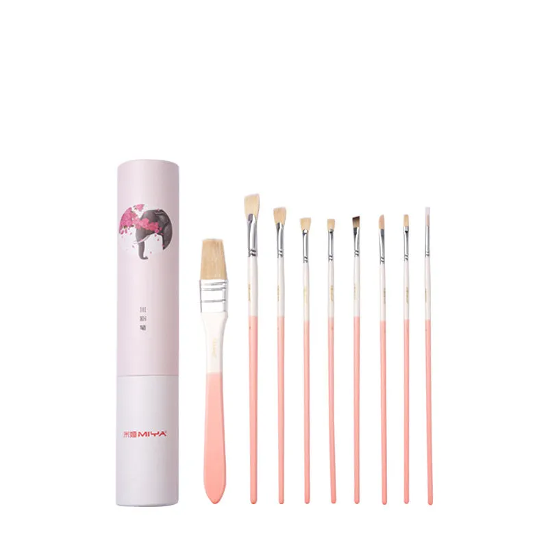 Acrylic gouache brush set with fan brushes, liner brush, corner brush, wide brush, gouache and chalk