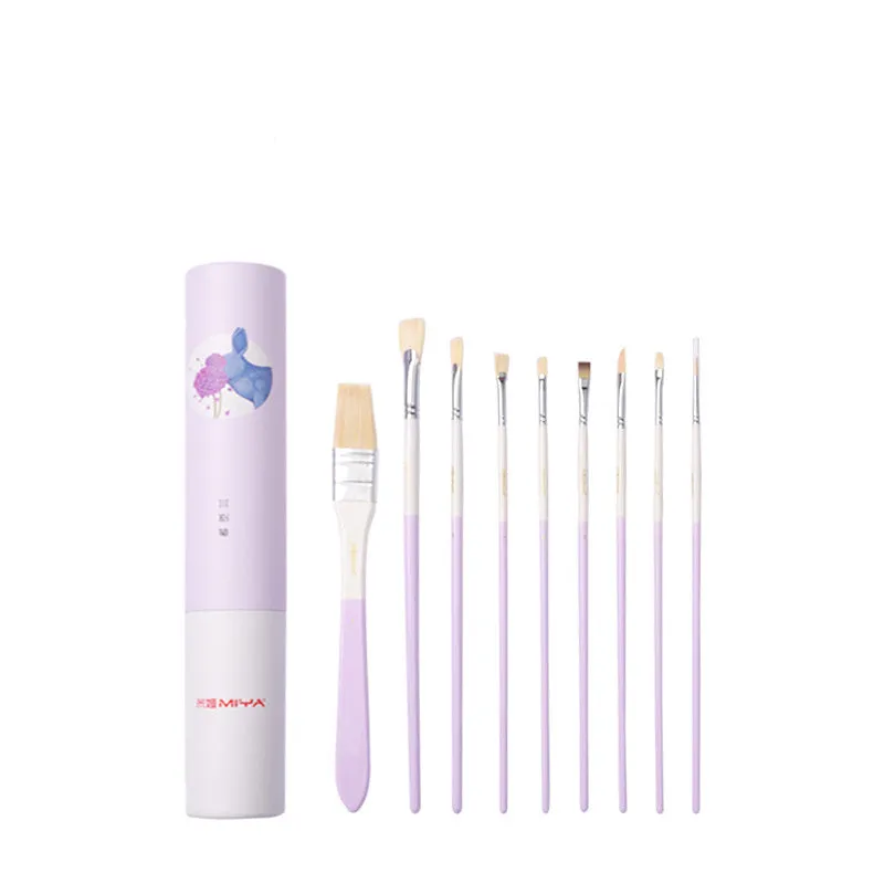 Acrylic gouache brush set with fan brushes, liner brush, corner brush, wide brush, gouache and chalk
