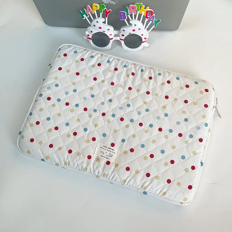 Polka dot women's laptop bag with storage compartments available in three size options