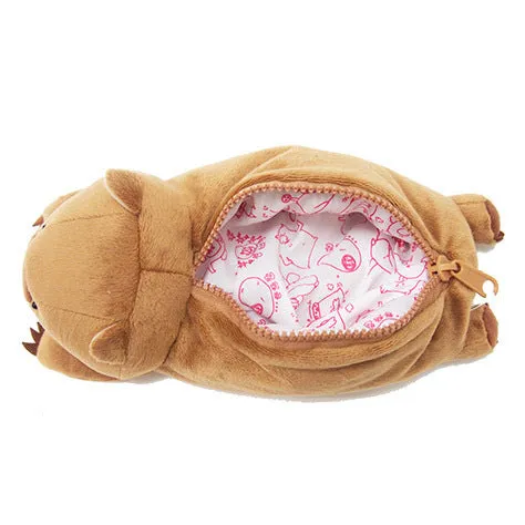 Cartoon animal wombat family plush pencil case in brown colour